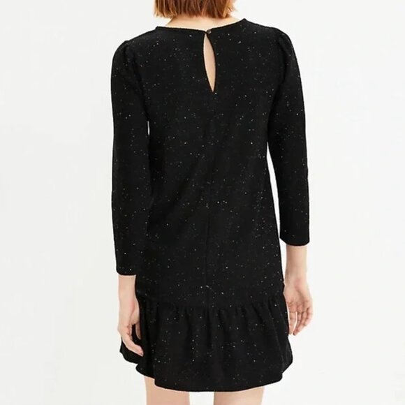 LOFT LARGE Black Multicolored Textured Flounce 3/4 Sleeve Knit Dress - Picture 5 of 11